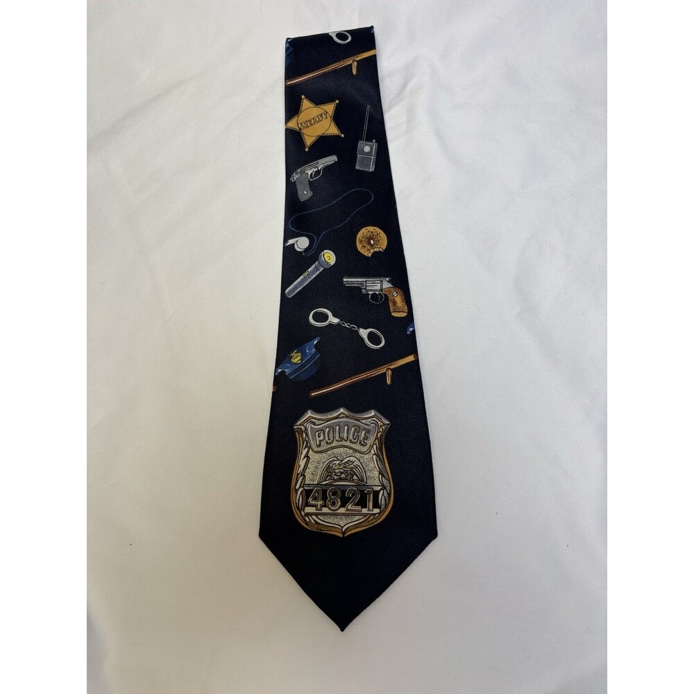 Vintage 1997 A Rogers Police Law Enforcement Officer Badge Novelty Blue Mens Tie
